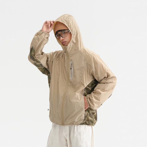 Camouflage Spliced Thin Hooded Sun Protection Clothing Men's Outdoor Sports